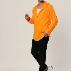 Allegra K Men's Full Zip Linen Hoodies Shirts Long Sleeves Lightweight Solid Plaid Jacket