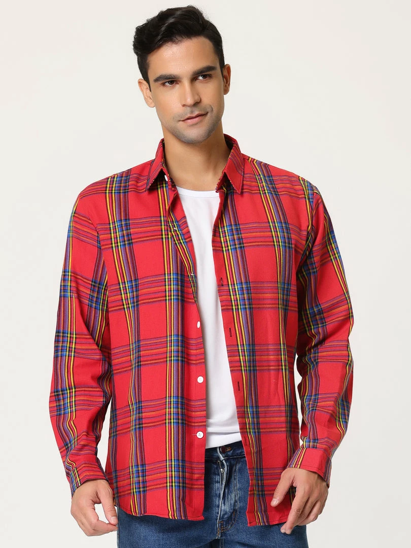 Allegra K Men's Casual Plaid Shirt Color Block Button Up Long Sleeved Checked Shirts 5 Allegra K Men's Casual Plaid Shirt Color Block Button Up Long Sleeved Checked Shirts
