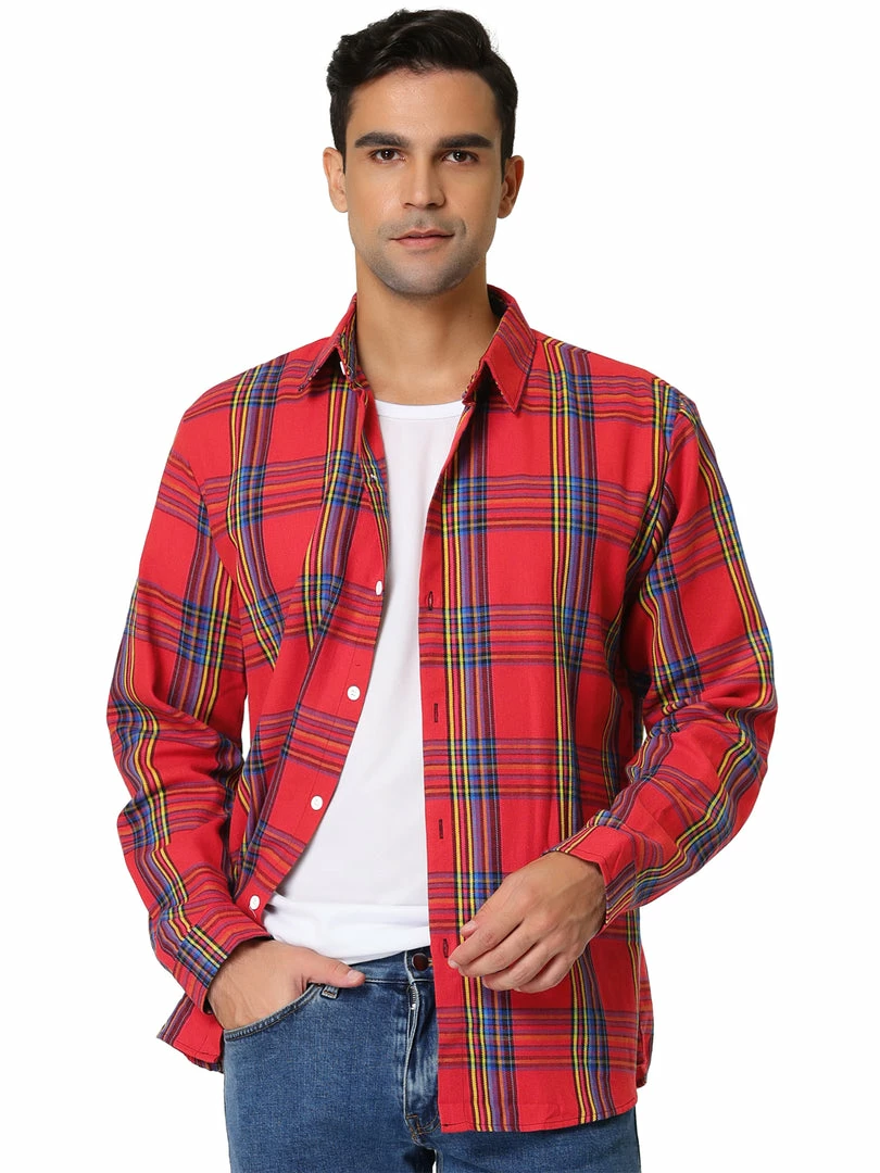 Allegra K Men's Casual Plaid Shirt Color Block Button Up Long Sleeved Checked Shirts 4 Allegra K Men's Casual Plaid Shirt Color Block Button Up Long Sleeved Checked Shirts