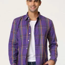 Allegra K Men's Casual Plaid Shirt Color Block Button Up Long Sleeved Checked Shirts 30 Allegra K Men's Casual Plaid Shirt Color Block Button Up Long Sleeved Checked Shirts