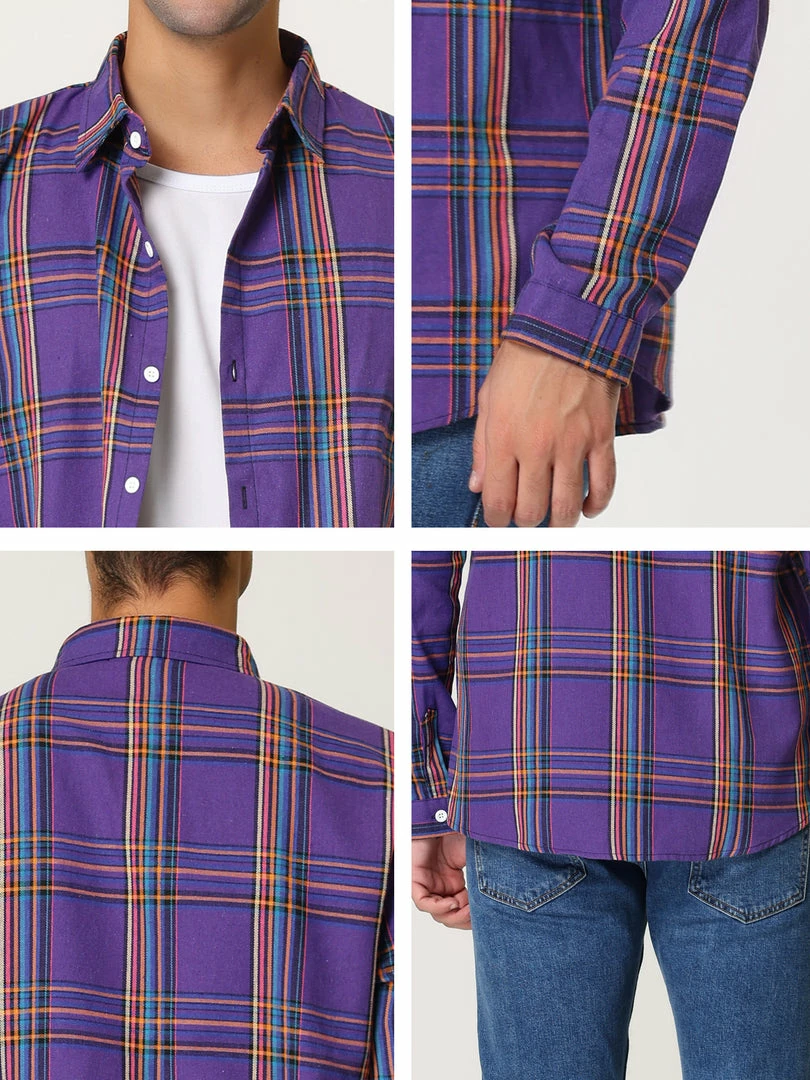 Allegra K Men's Casual Plaid Shirt Color Block Button Up Long Sleeved Checked Shirts 18 Allegra K Men's Casual Plaid Shirt Color Block Button Up Long Sleeved Checked Shirts