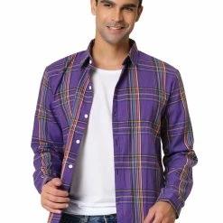 Allegra K Men's Casual Plaid Shirt Color Block Button Up Long Sleeved Checked Shirts 29 Allegra K Men's Casual Plaid Shirt Color Block Button Up Long Sleeved Checked Shirts
