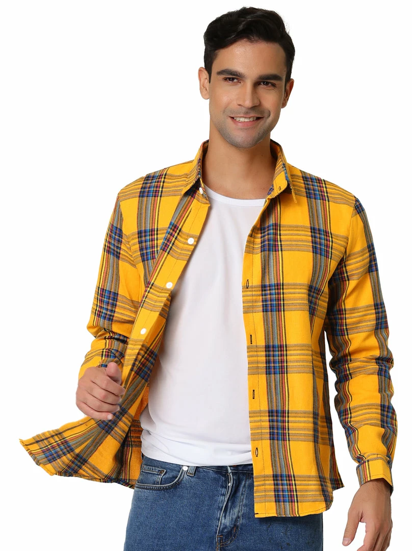 Allegra K Men's Casual Plaid Shirt Color Block Button Up Long Sleeved Checked Shirts 9 Allegra K Men's Casual Plaid Shirt Color Block Button Up Long Sleeved Checked Shirts