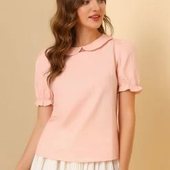 Allegra K Women's Retro Cotton Short Sleeve Peter Pan Collar Blouse 11 Allegra K Women's Retro Cotton Short Sleeve Peter Pan Collar Blouse