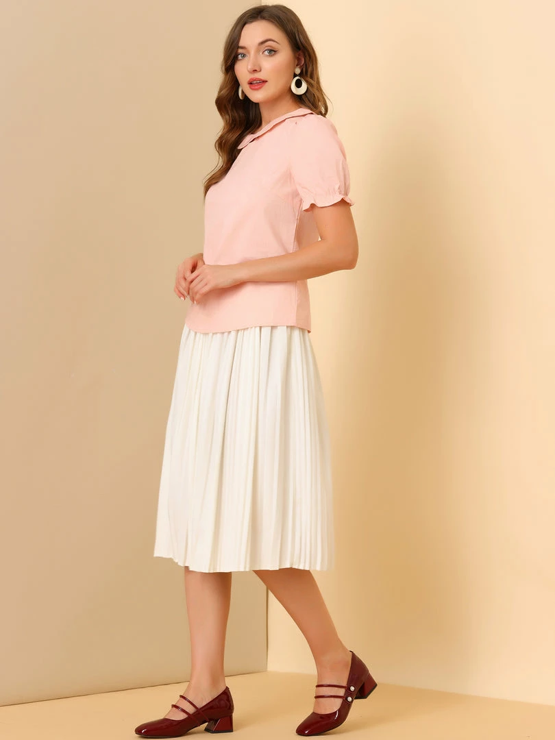 Allegra K Women's Retro Cotton Short Sleeve Peter Pan Collar Blouse 7 Allegra K Women's Retro Cotton Short Sleeve Peter Pan Collar Blouse