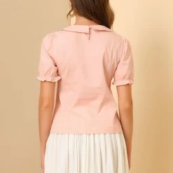 Allegra K Women's Retro Cotton Short Sleeve Peter Pan Collar Blouse 14 Allegra K Women's Retro Cotton Short Sleeve Peter Pan Collar Blouse