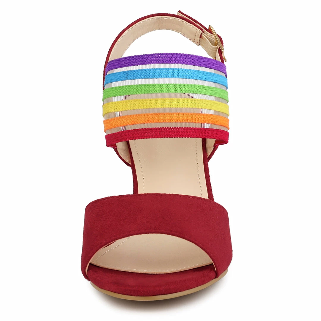 Allegra K Shoes Women's Open Toe Colorful Elastic Strap Chunky Heel Sandals 11 Allegra K Shoes Women's Open Toe Colorful Elastic Strap Chunky Heel Sandals