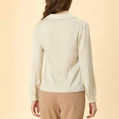 Allegra K Women's Satin Blouse Button Cuff Lapel V-neck Vintage Button Up Shirt 14 Allegra K Women's Satin Blouse Button Cuff Lapel V-neck Vintage Button Up Shirt