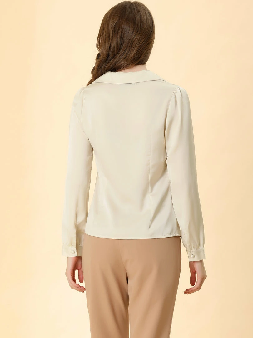 Allegra K Women's Satin Blouse Button Cuff Lapel V-neck Vintage Button Up Shirt 8 Allegra K Women's Satin Blouse Button Cuff Lapel V-neck Vintage Button Up Shirt