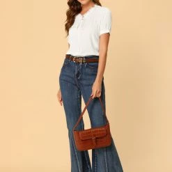 Allegra K Women's Ruffle Self Tie Neck Button Up Puff Sleeve Blouse