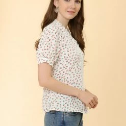 Allegra K Women's Floral Blouse Lace Ruffled V-neck Button Up Chiffon Shirt 13 Allegra K Women's Floral Blouse Lace Ruffled V-neck Button Up Chiffon Shirt