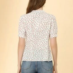 Allegra K Women's Floral Blouse Lace Ruffled V-neck Button Up Chiffon Shirt 14 Allegra K Women's Floral Blouse Lace Ruffled V-neck Button Up Chiffon Shirt