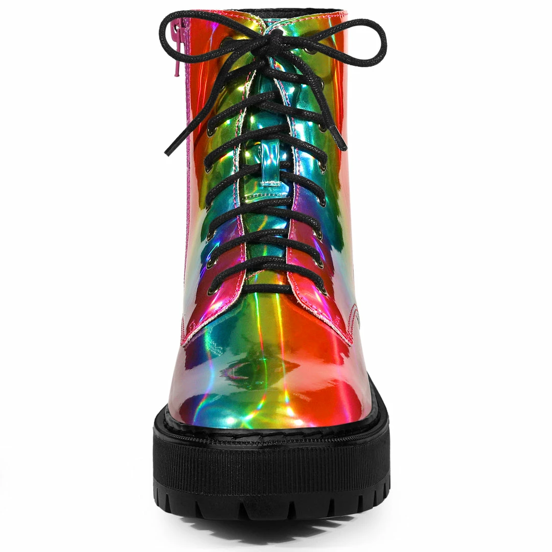 Allegra K Women's Round Toe Platform Lace Up Colorful Combat Ankle Boots Shoes 11 Allegra K Women's Round Toe Platform Lace Up Colorful Combat Ankle Boots Shoes