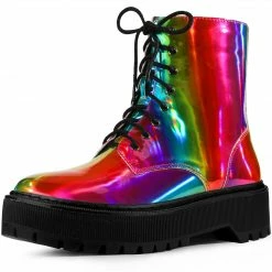 Allegra K Women's Round Toe Platform Lace Up Colorful Combat Ankle Boots Shoes 40 Allegra K Women's Round Toe Platform Lace Up Colorful Combat Ankle Boots Shoes