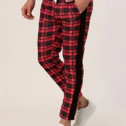 Allegra K Men's Hip Hop Slim Fit Plaid Track Pants Contrast Color Athletic Jogger Sweatpants