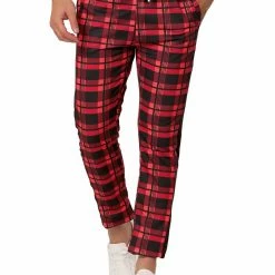 Allegra K Men's Hip Hop Slim Fit Plaid Track Pants Contrast Color Athletic Jogger Sweatpants