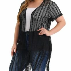Allegra K Plus Size Cardigans For Women Lightweight Draped Open Front Lace Cardigan Shawls