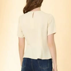 Allegra K Women's Casual Pleated Round Neck Office Short Sleeve Blouse Tops 14 Allegra K Women's Casual Pleated Round Neck Office Short Sleeve Blouse Tops