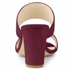 Allegra K Women's Opened Toe Block Heeled Slide Sandals Shoes