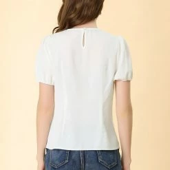 Allegra K Women's Puff Sleeve Summer Peter Pan Collar Blouse Tops