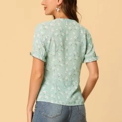 Allegra K Women's Peter Pan Collar Contrast Bubble Sleeve Floral Blouse 14 Allegra K Women's Peter Pan Collar Contrast Bubble Sleeve Floral Blouse