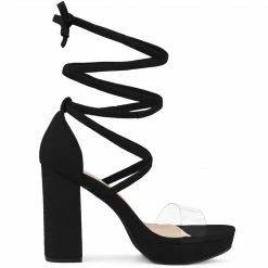 Allegra K Women's Clear Platform Lace Up Chunky Heels Sandals