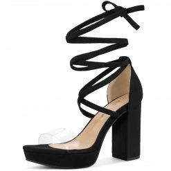Allegra K Women's Clear Platform Lace Up Chunky Heels Sandals