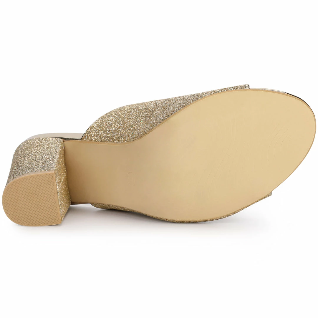 Allegra K Women's Glitter Slip On Chunky Heels Mule Sandals 8 Allegra K Women's Glitter Slip On Chunky Heels Mule Sandals