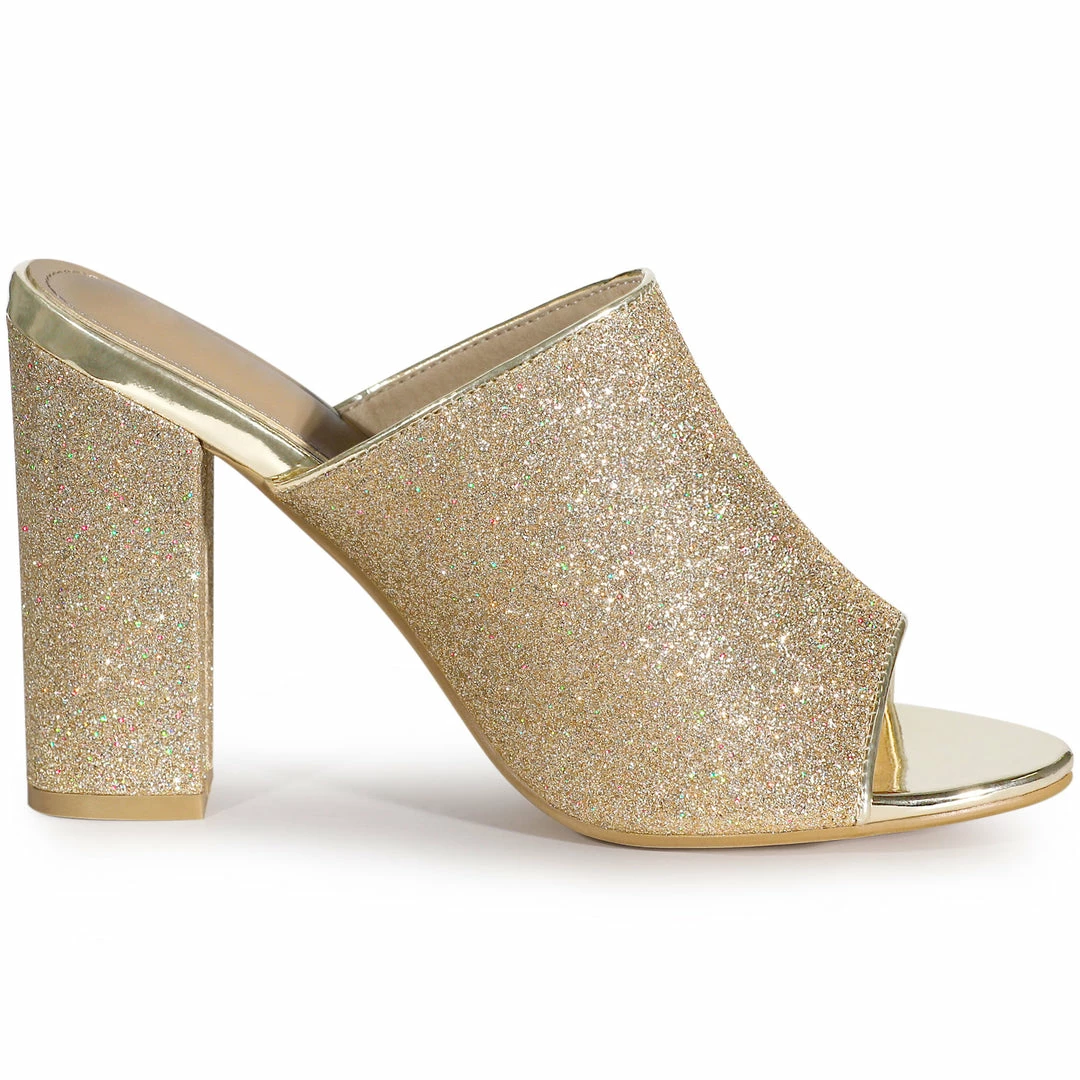 Allegra K Women's Glitter Slip On Chunky Heels Mule Sandals 9 Allegra K Women's Glitter Slip On Chunky Heels Mule Sandals