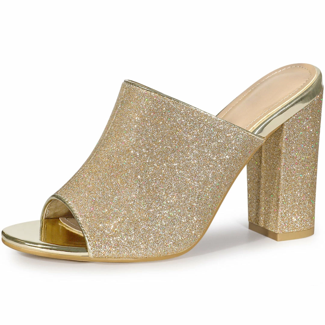 Allegra K Women's Glitter Slip On Chunky Heels Mule Sandals 4 Allegra K Women's Glitter Slip On Chunky Heels Mule Sandals
