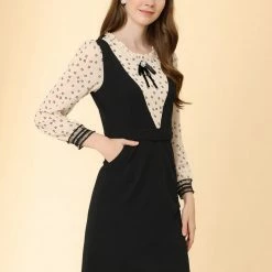 Allegra K Women's Elegant Ruffle Neck Contrast Panel Long Sleeve Dress 13 Allegra K Women's Elegant Ruffle Neck Contrast Panel Long Sleeve Dress