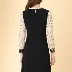 Allegra K Women's Elegant Ruffle Neck Contrast Panel Long Sleeve Dress 14 Allegra K Women's Elegant Ruffle Neck Contrast Panel Long Sleeve Dress