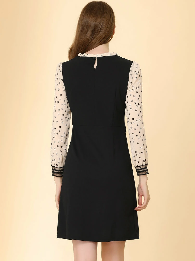 Allegra K Women's Elegant Ruffle Neck Contrast Panel Long Sleeve Dress 8 Allegra K Women's Elegant Ruffle Neck Contrast Panel Long Sleeve Dress