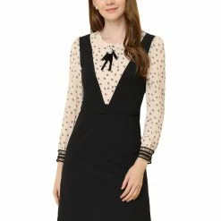 Allegra K Women's Elegant Ruffle Neck Contrast Panel Long Sleeve Dress