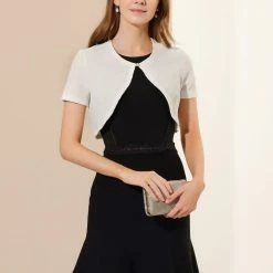 Allegra K Women's Cropped Cardigan Open Front Knitted Button Bolero Shrug