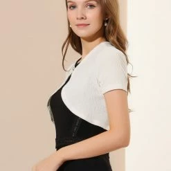 Allegra K Women's Cropped Cardigan Open Front Knitted Button Bolero Shrug