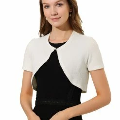 Allegra K Women's Cropped Cardigan Open Front Knitted Button Bolero Shrug