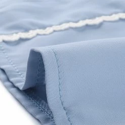 Allegra K Women's Blouse Puff Sleeve Round Neck Cutout Lace Trim Short Sleeve