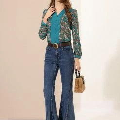 Allegra K Women's Floral Blouse V Neck Puff Long Sleeve Button Decor Office Top 11 Allegra K Women's Floral Blouse V Neck Puff Long Sleeve Button Decor Office Top