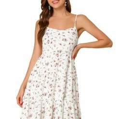 Allegra K Women's Adjustable Strap Ruffled Hem A-Line Swing Floral Dress