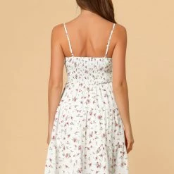 Allegra K Women's Adjustable Strap Ruffled Hem A-Line Swing Floral Dress