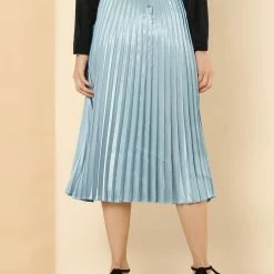 Allegra K Women's Elastic Waist Party Metallic Accordion Pleated Midi Skirt