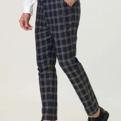 Allegra K Men's Plaid Dress Pants Slim Fit Classic Checked Business Trousers
