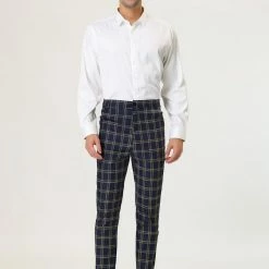 Allegra K Men's Plaid Dress Pants Slim Fit Classic Checked Business Trousers