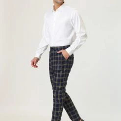 Allegra K Men's Plaid Dress Pants Slim Fit Classic Checked Business Trousers