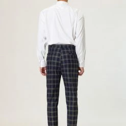 Allegra K Men's Plaid Dress Pants Slim Fit Classic Checked Business Trousers