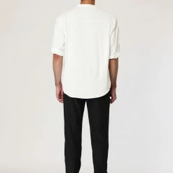 Allegra K Men's Linen Shirt Roll-up 3/4 Sleeves Casual Band Collar Beach Tops