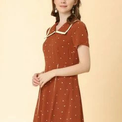 Allegra K Women's Heart Printed Doll Collar Short Sleeve A-Line Flare Dress 11 Allegra K Women's Heart Printed Doll Collar Short Sleeve A-Line Flare Dress