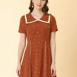 Allegra K Women's Heart Printed Doll Collar Short Sleeve A-Line Flare Dress 13 Allegra K Women's Heart Printed Doll Collar Short Sleeve A-Line Flare Dress