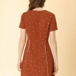 Allegra K Women's Heart Printed Doll Collar Short Sleeve A-Line Flare Dress 14 Allegra K Women's Heart Printed Doll Collar Short Sleeve A-Line Flare Dress